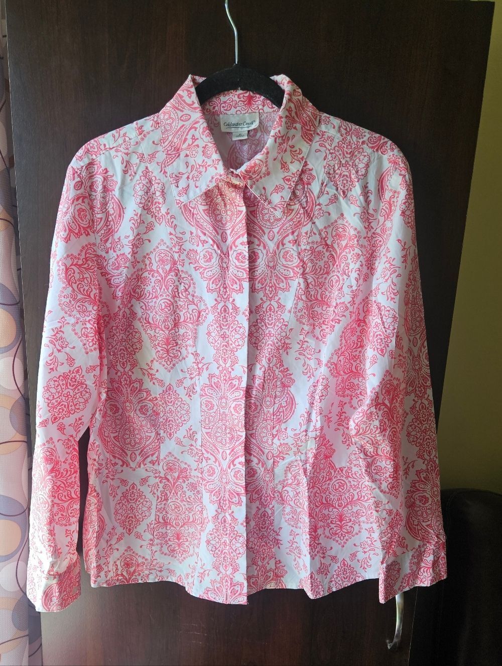 Coldwater Creek Pink & White Paisley Button-Front Shirt Size Medium